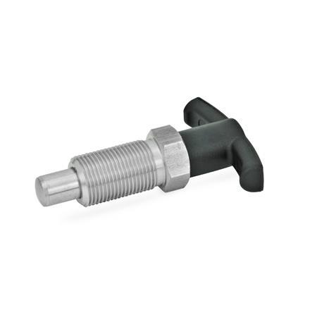 Otto Ganter Stainless Steel Indexing Plunger with T Handle with and without Rest Position, GN 817.4